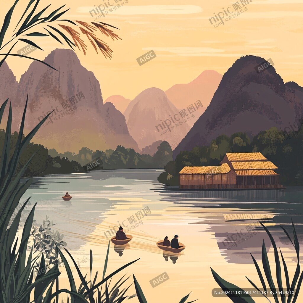 竹筏插画