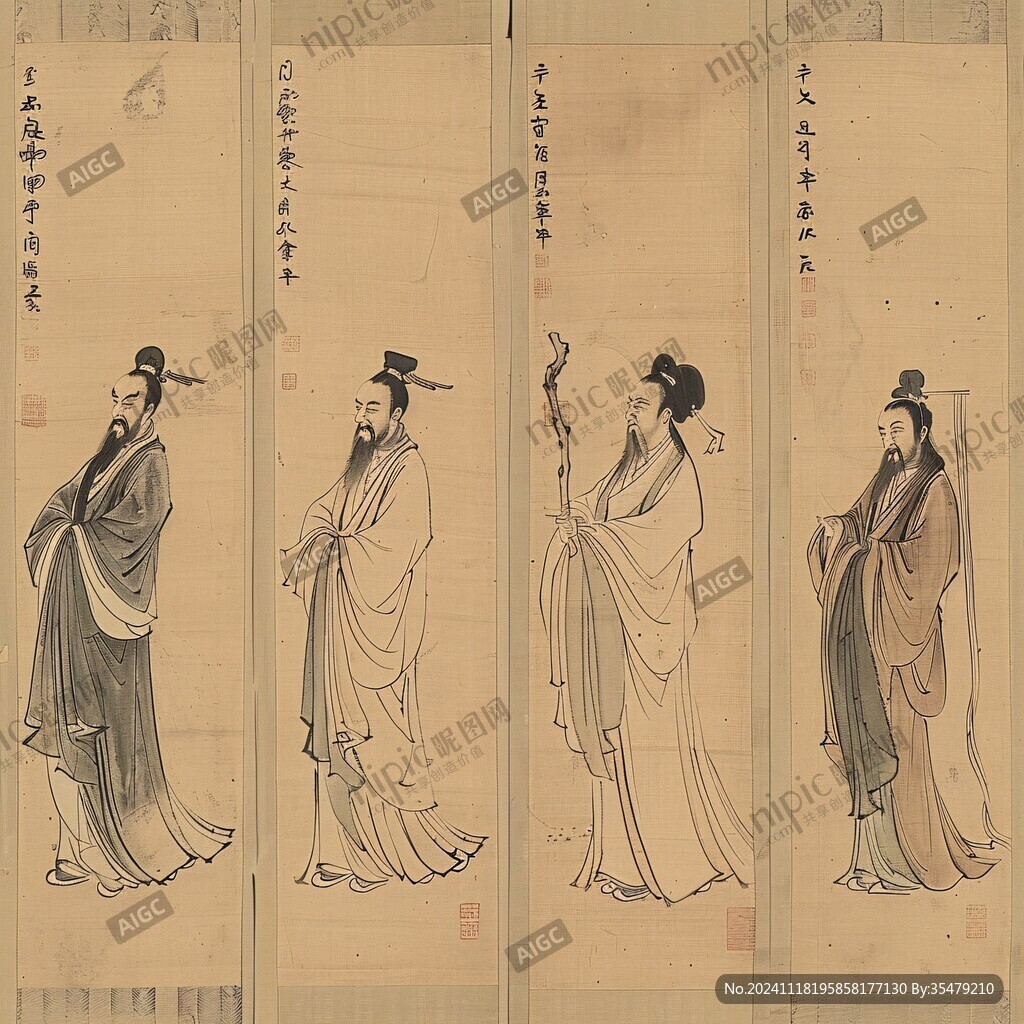 古代人物四条屏