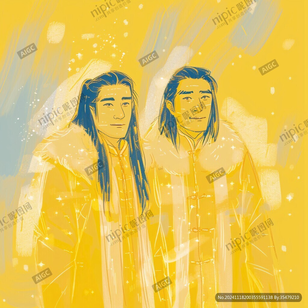 鄂温克族人物情侣插画