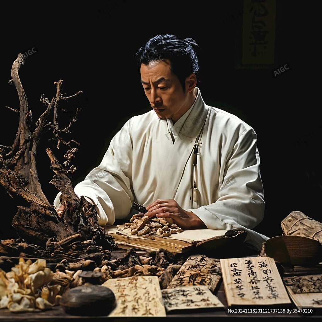 开药的中医蜡像