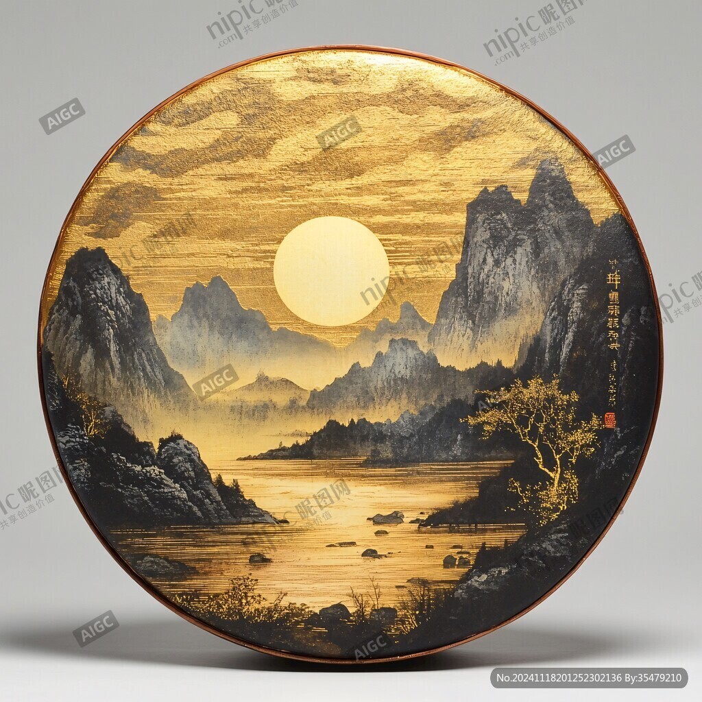 新中式圆框山水画