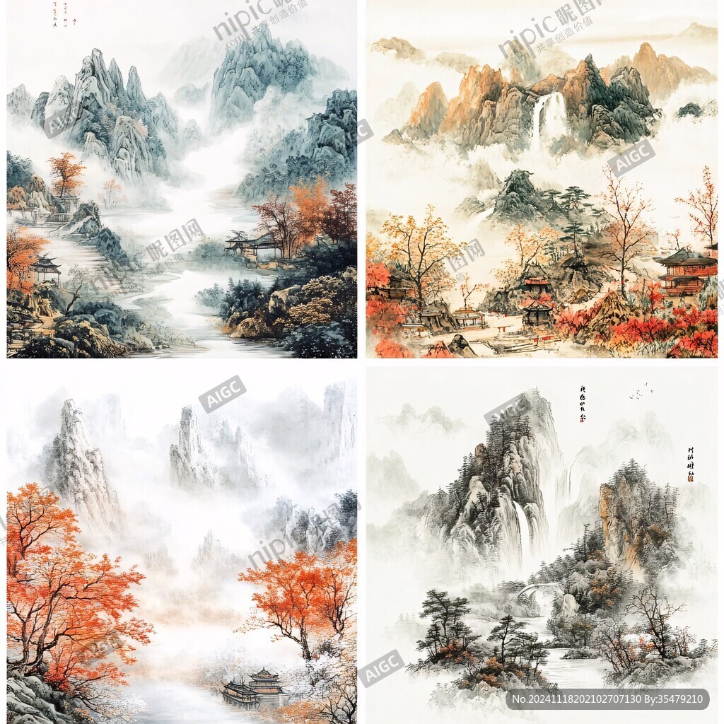 水墨数字画工笔山水