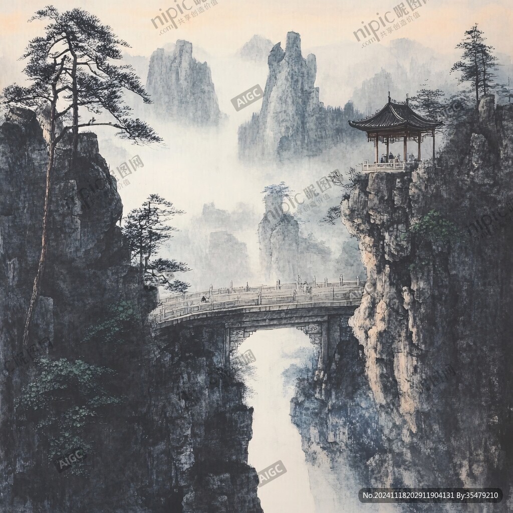 迎客松油画