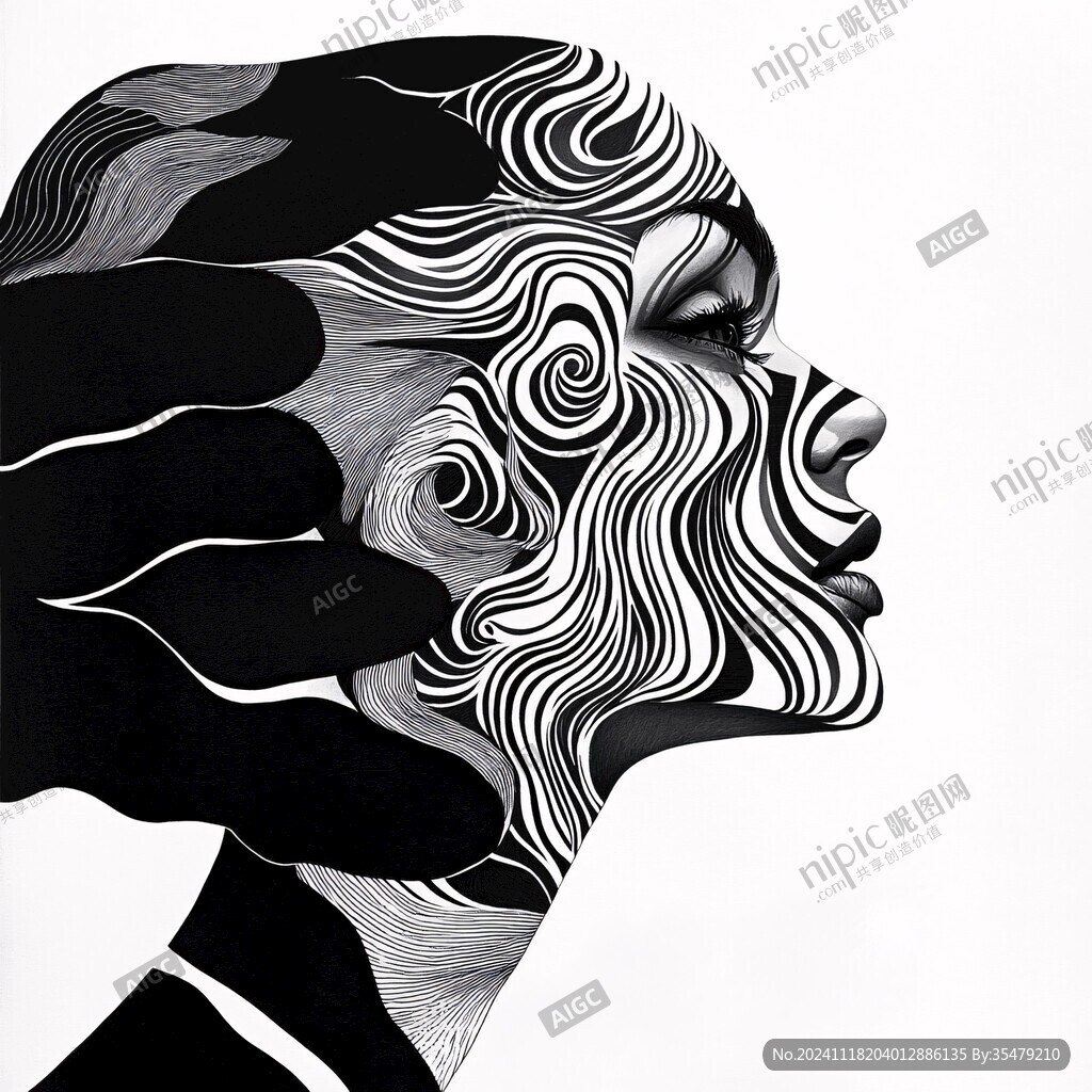 黑白人像抽象画