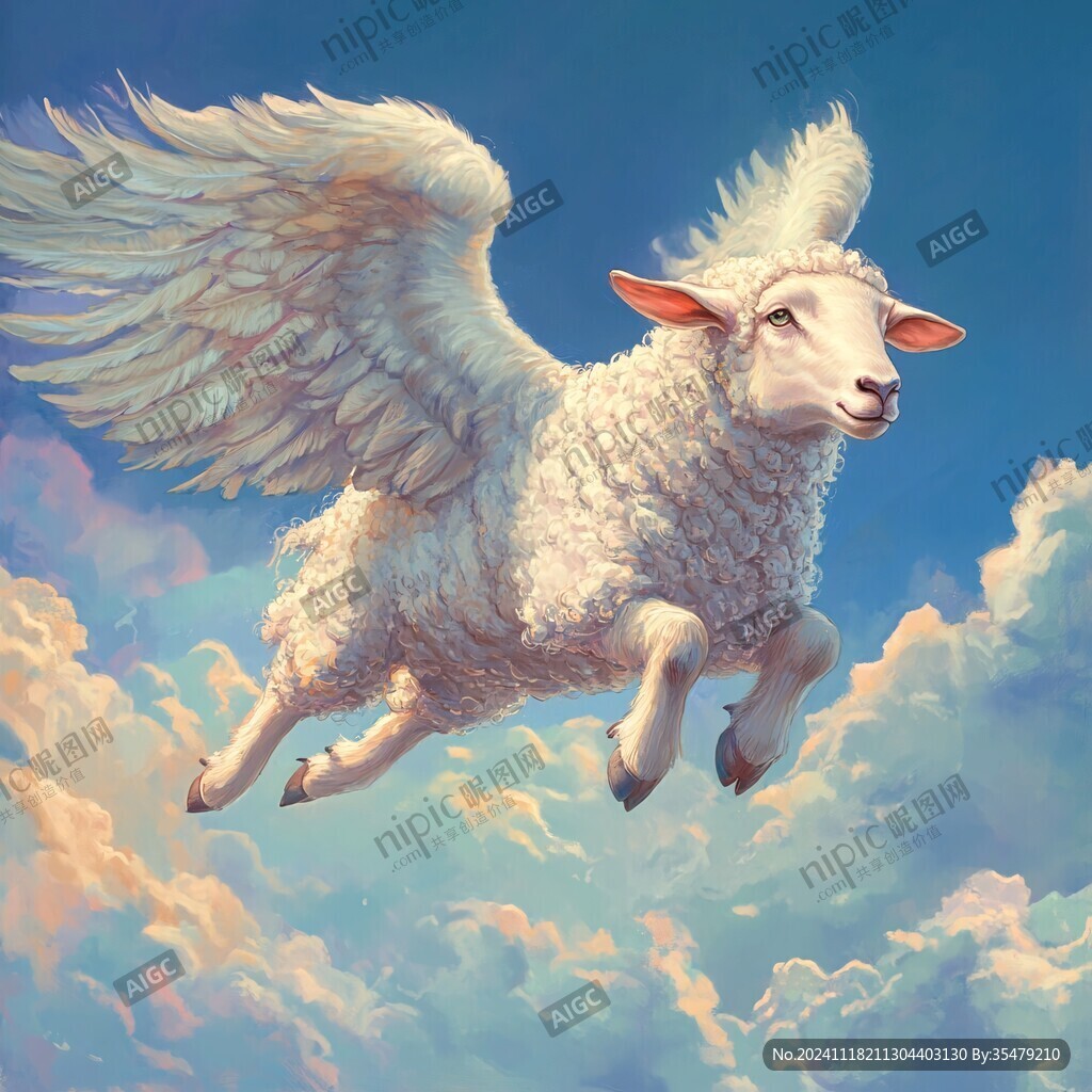 手绘梦幻羊风格装饰画
