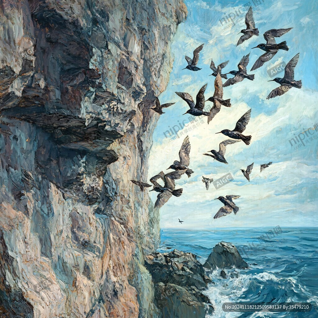海鸟油画