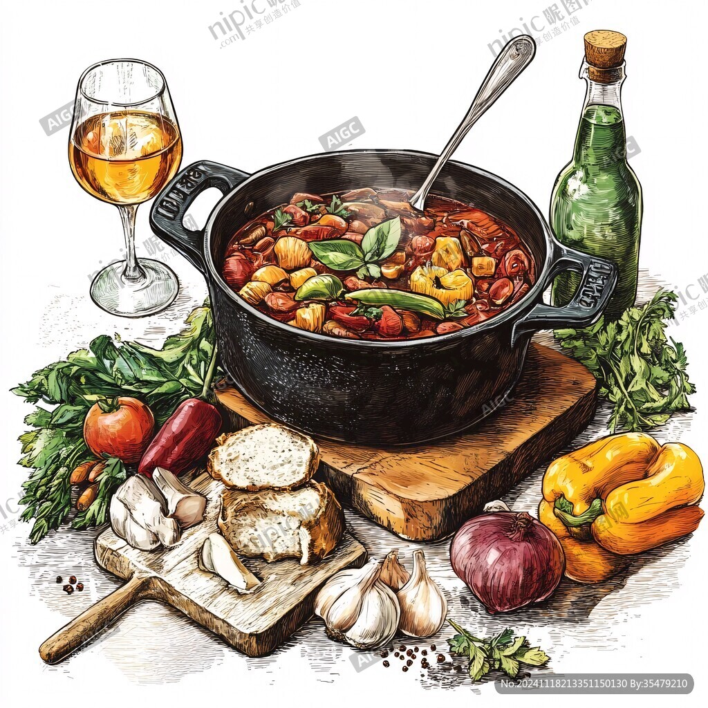 铁锅炖菜插画