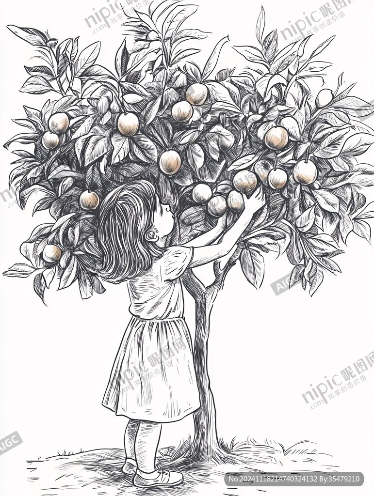 采果手绘插画