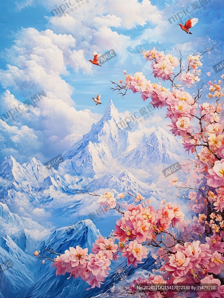雪山飞雪油画
