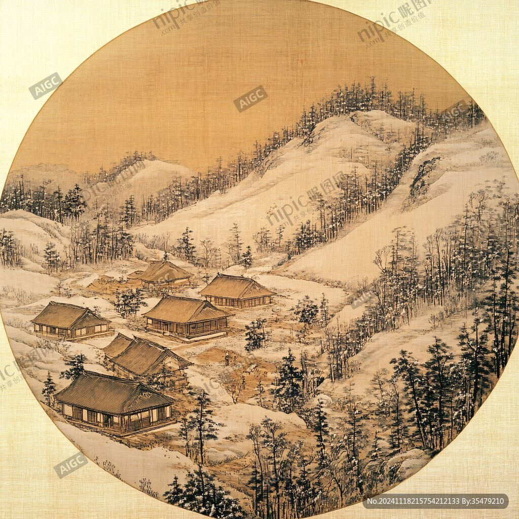 粉彩雪景图