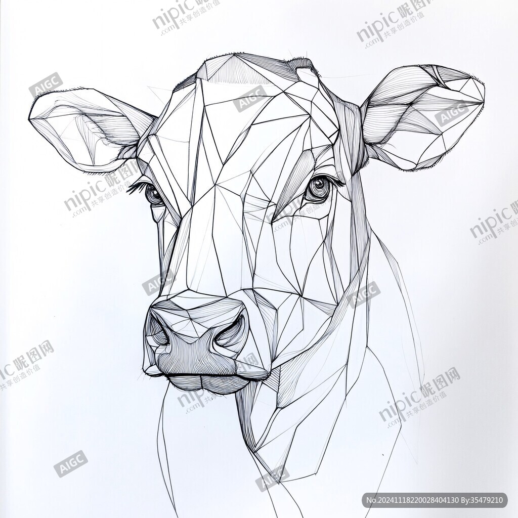 线描牛头