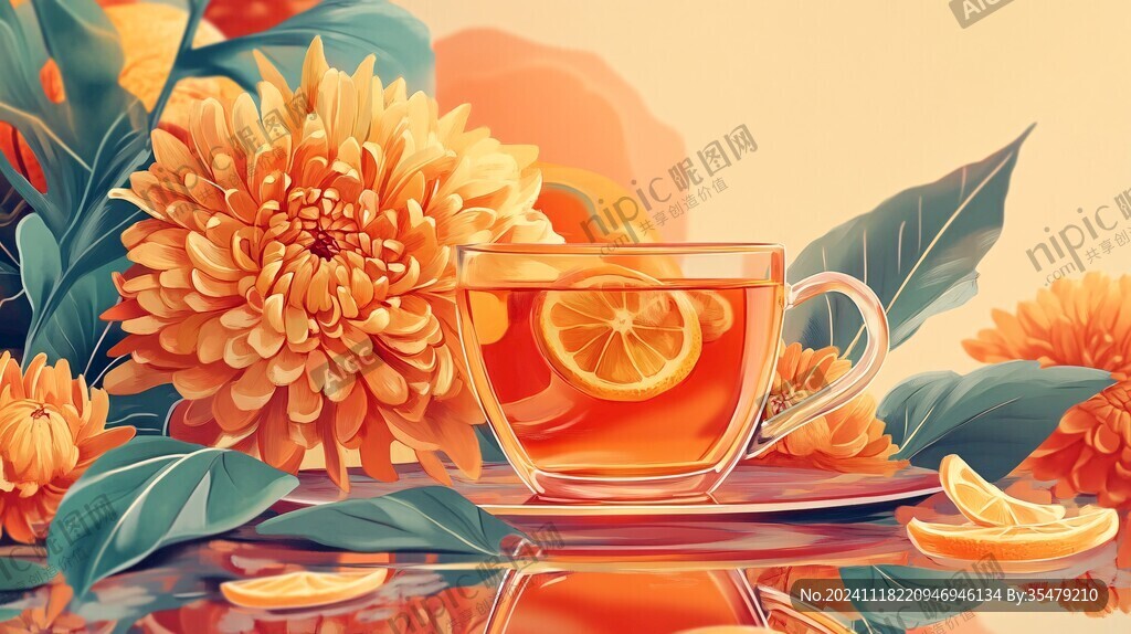 菊花茶插画