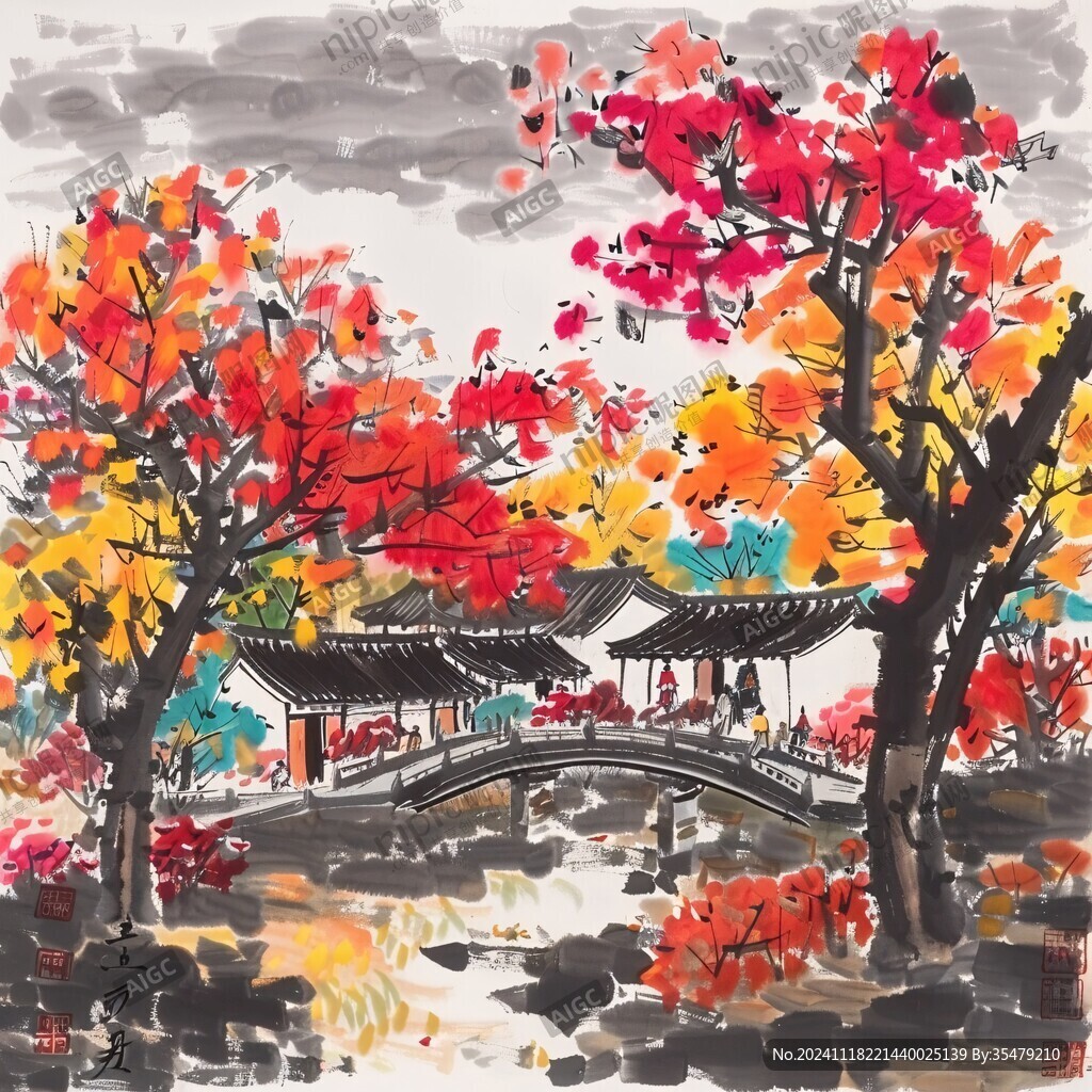 秋景水粉画