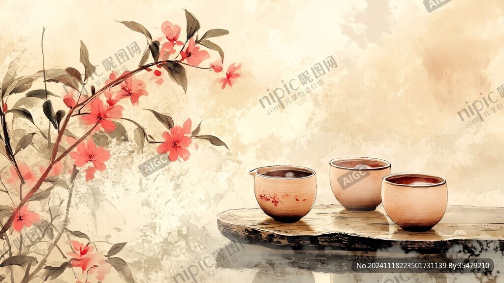 茶水墨画茶水彩画
