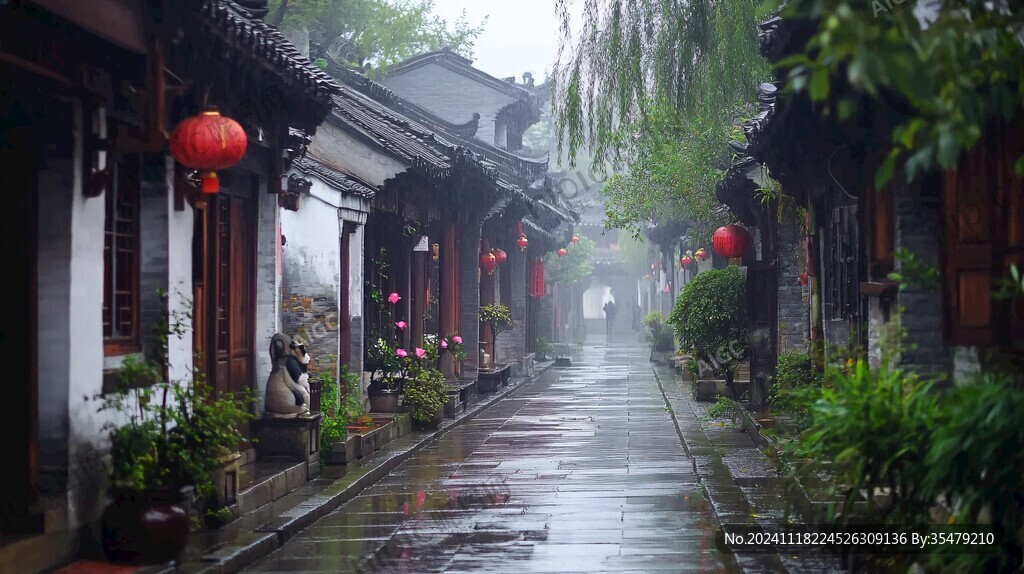 雨中古街