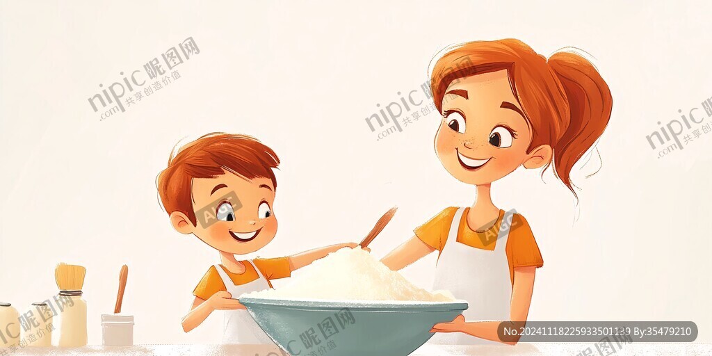 面条插画妈妈做饭