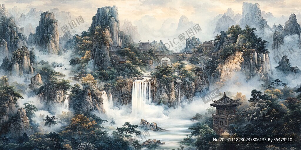 迎客松油画