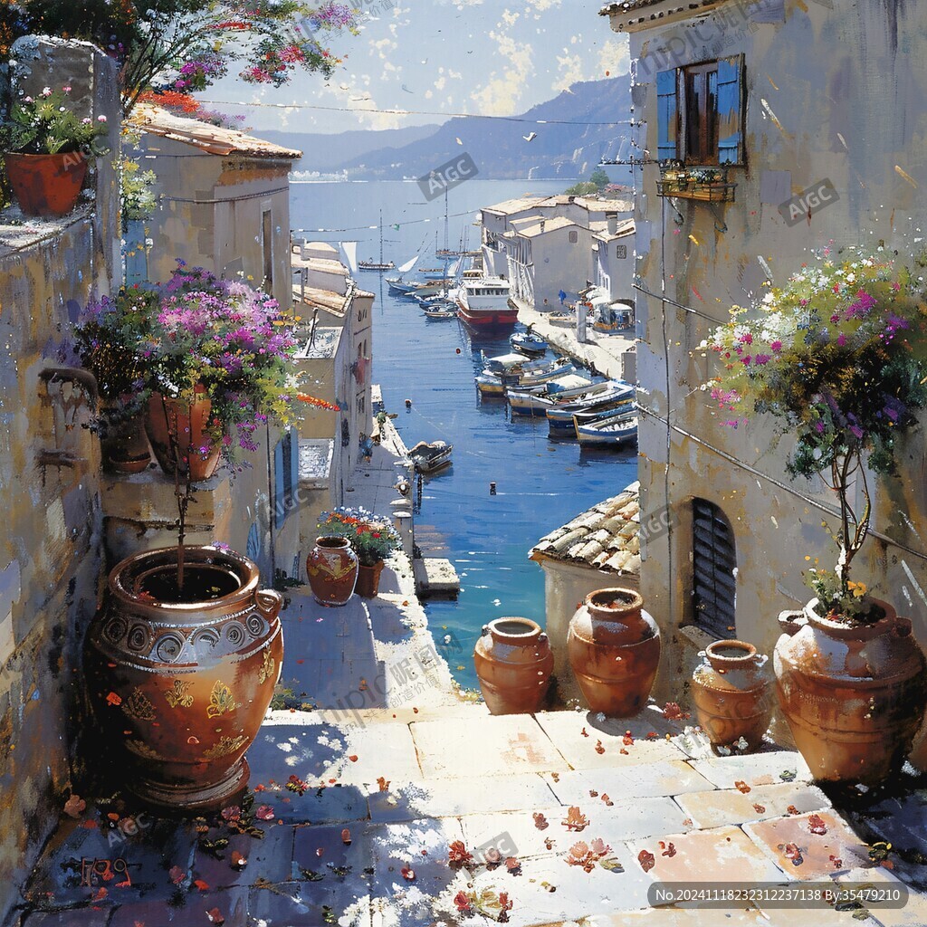 手绘地中海油画
