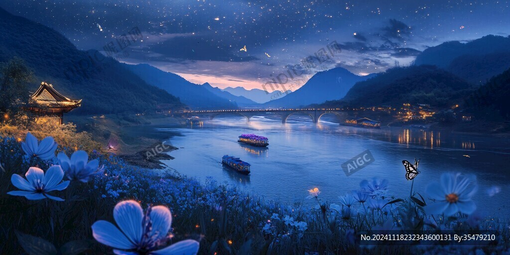 蓝色梦幻山水风情