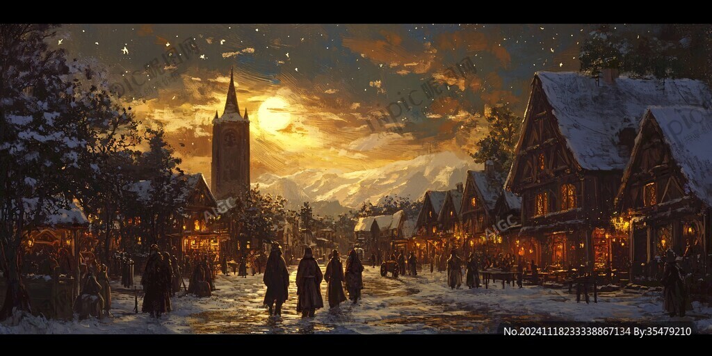 昏黄的雪景街道