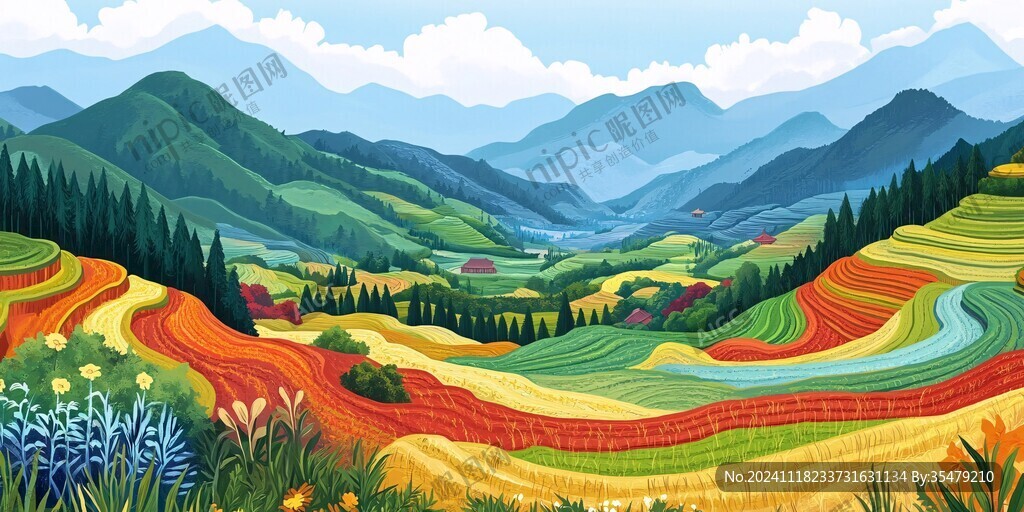农村田野插画