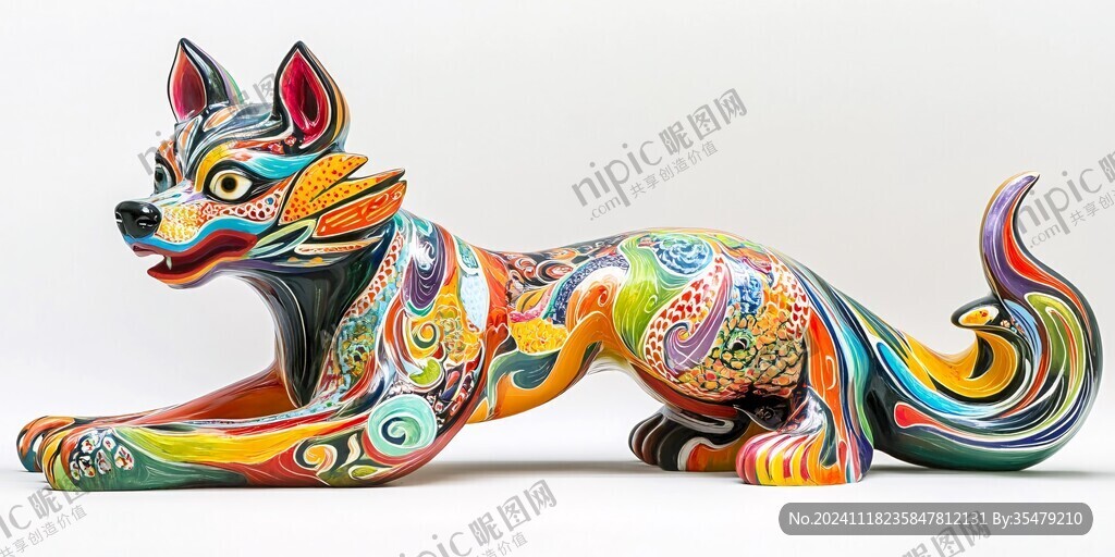 彩绘陶狼犬