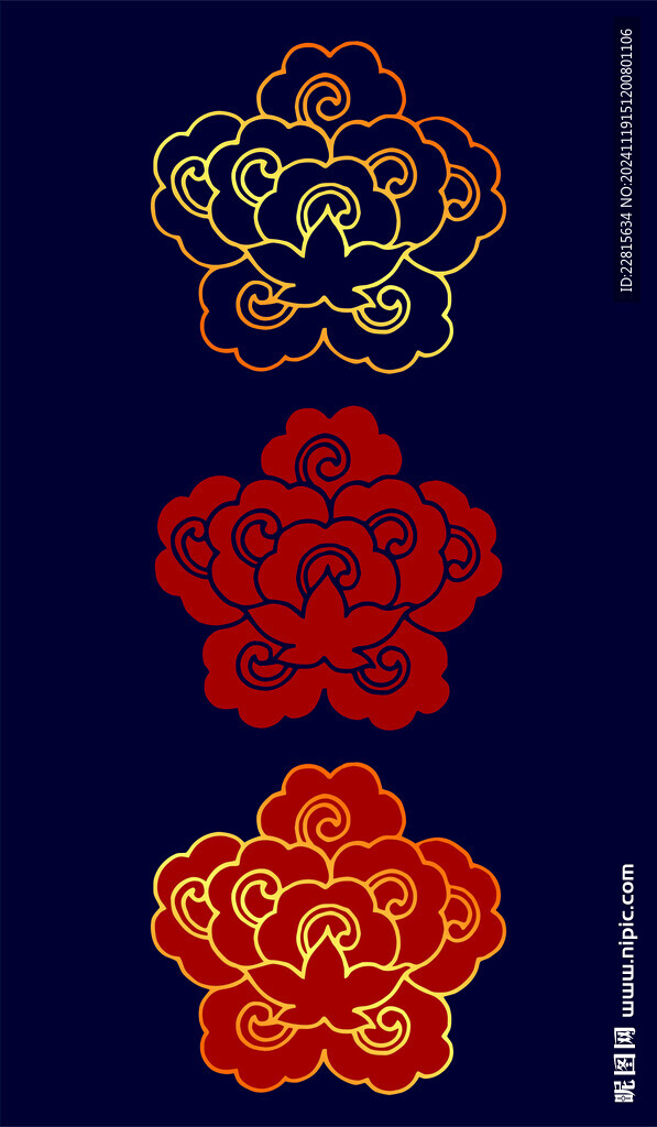 矢量烫金色宝莲花纹