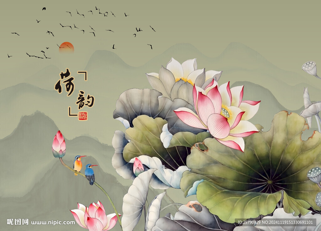 荷花国画荷花