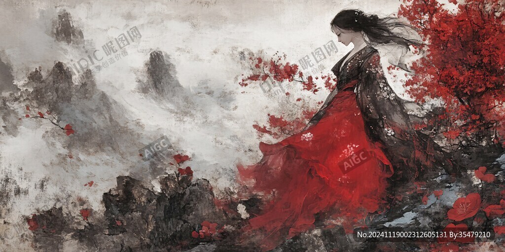 红衣少女设计古风