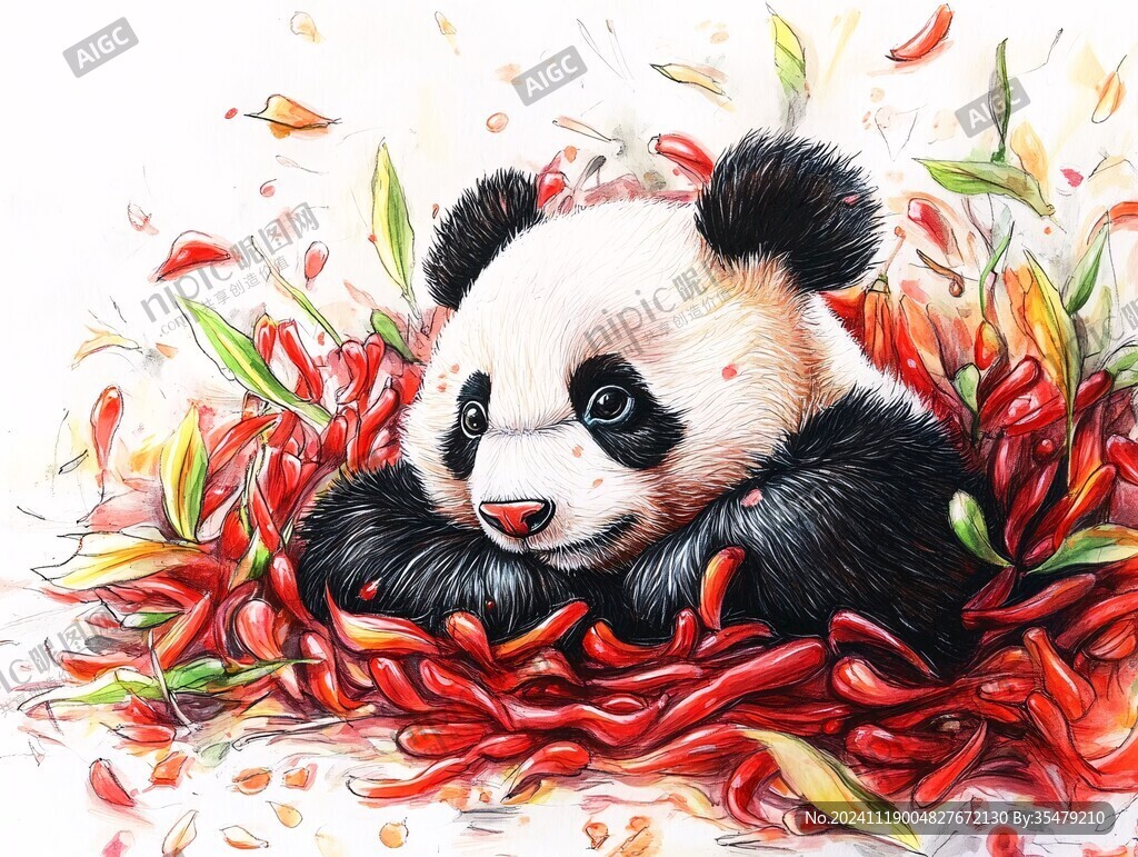 大熊猫美食插画