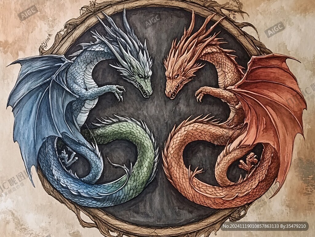 手绘双龙插画