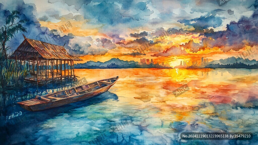 水彩邛海水粉邛海
