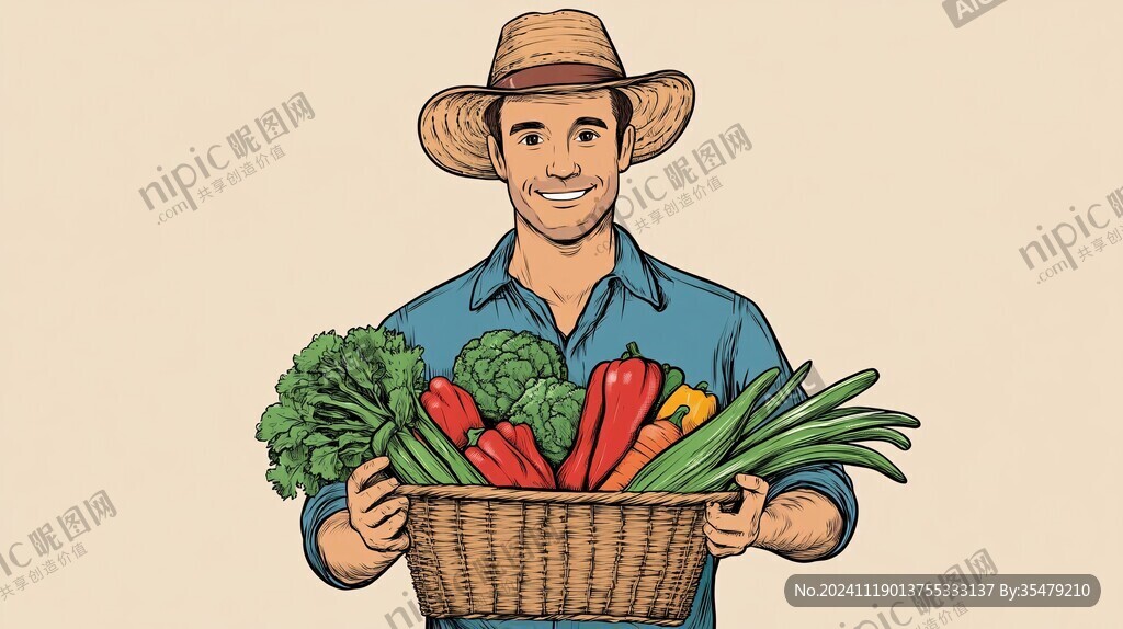 欧美卖菜人物手绘