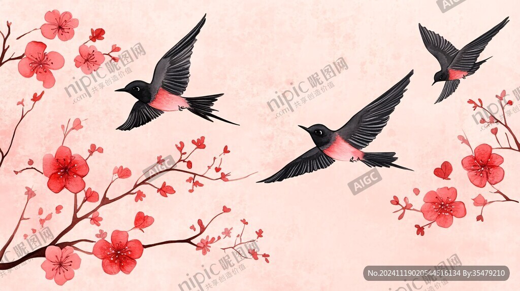 喜鹊喜从天降插画