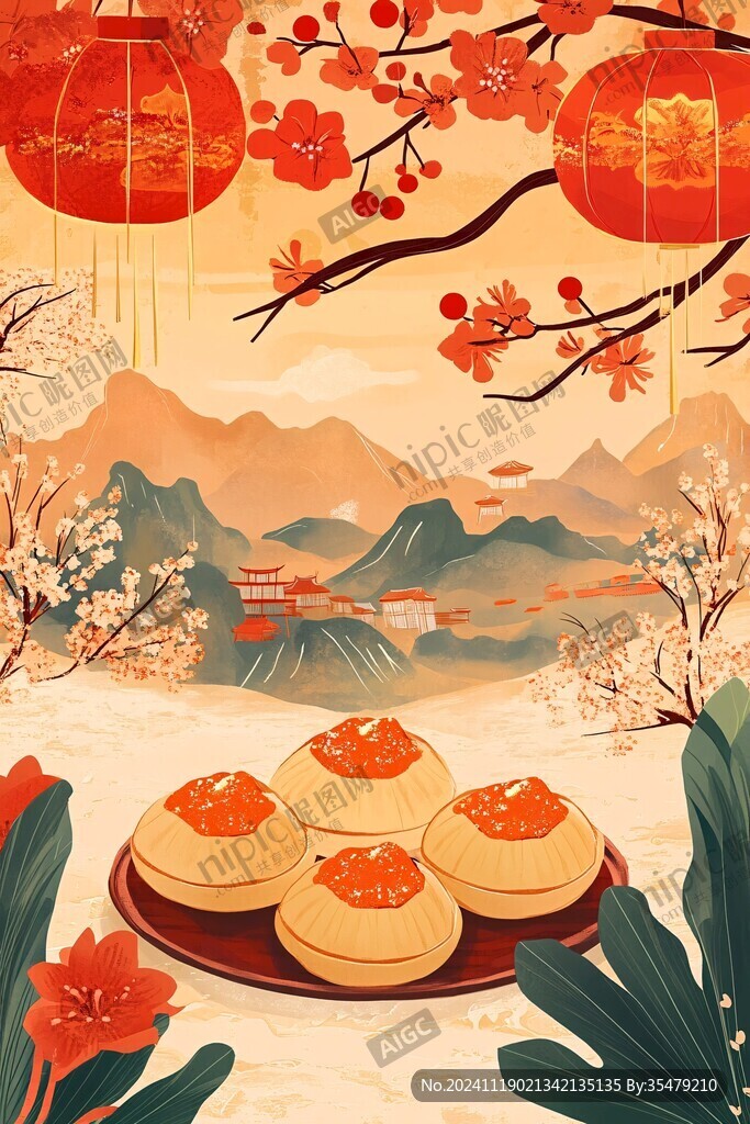 古风插画糕点中式