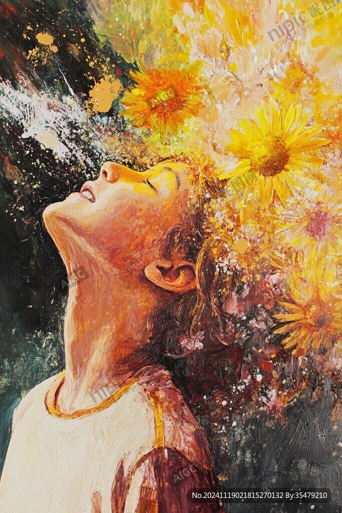 手绘女人花抽象装饰画