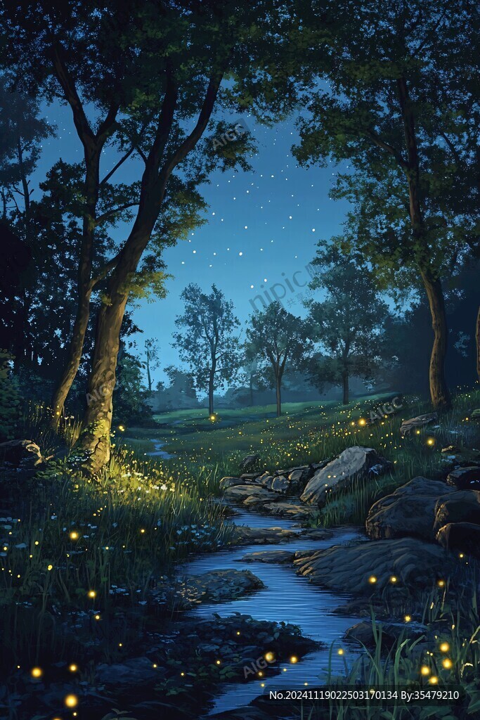萤火虫之夜插画海报