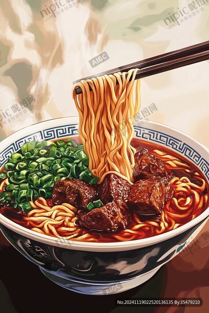 红烧牛肉面插画