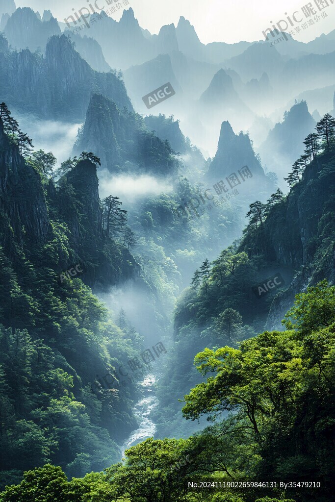 禅意山水山峰云雾风景
