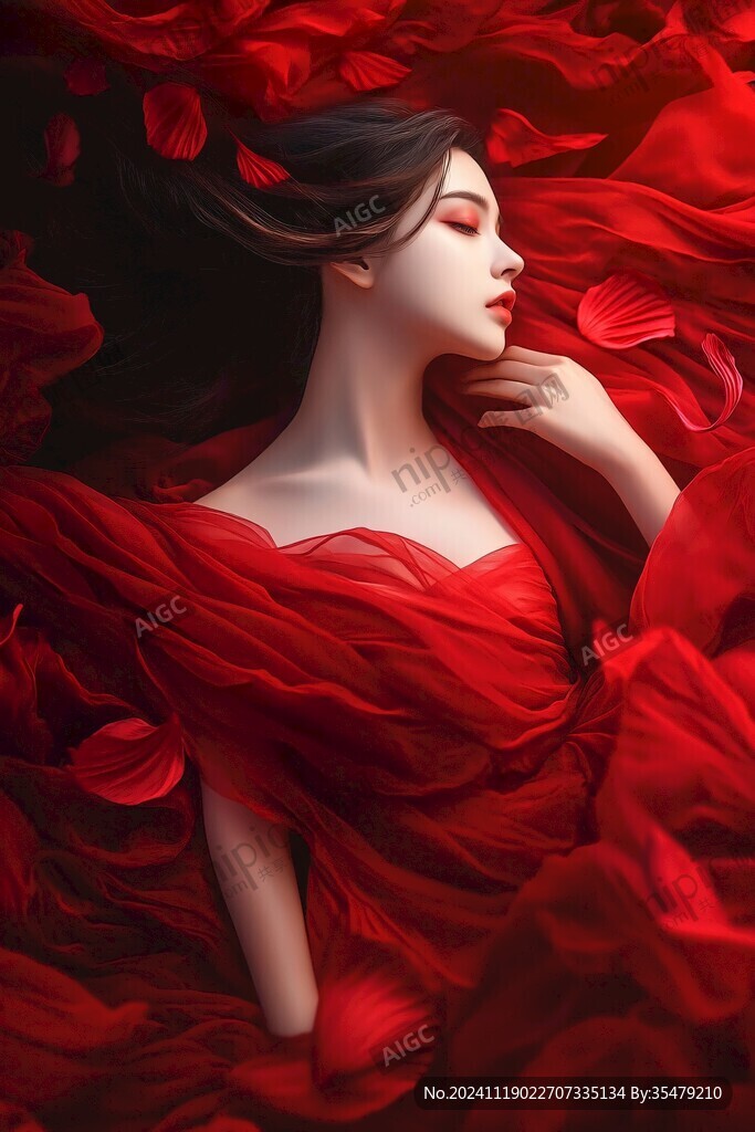 红衣美人插画