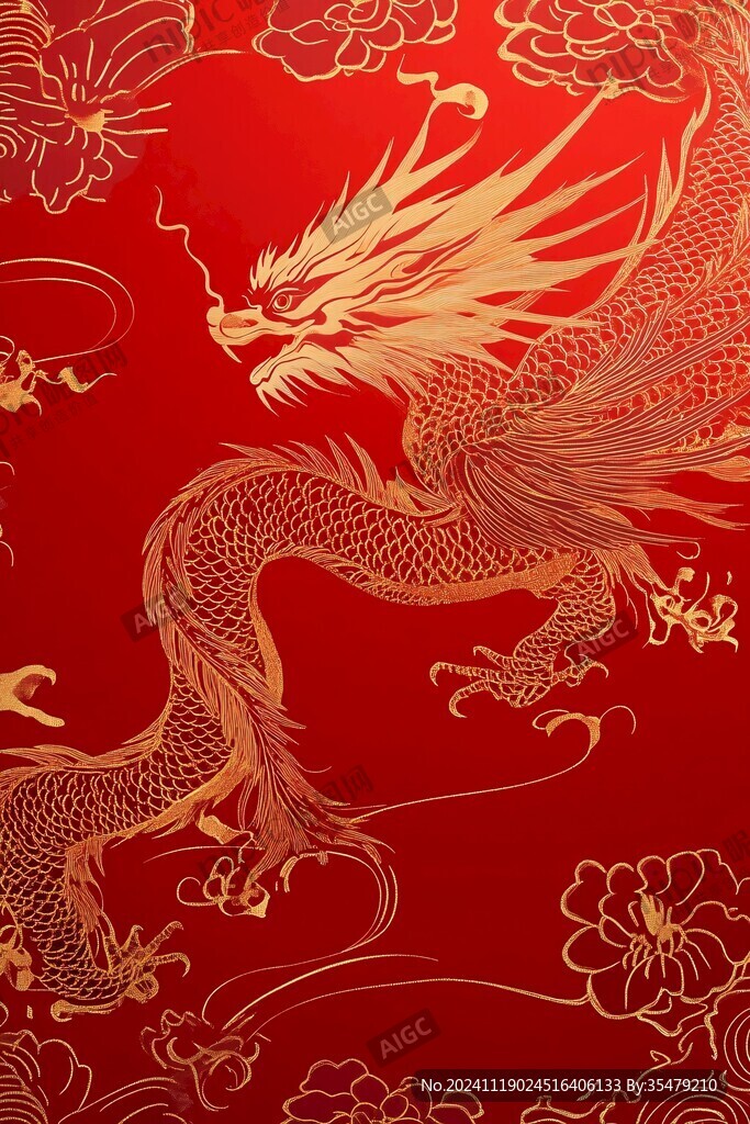 龙年红金渐变插画