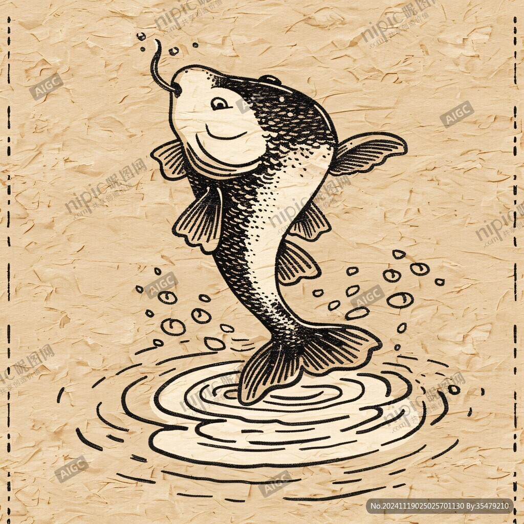 禅意招财鲤鱼插画