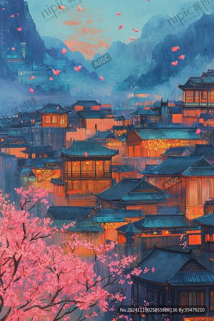 桃花源记古风山水插画