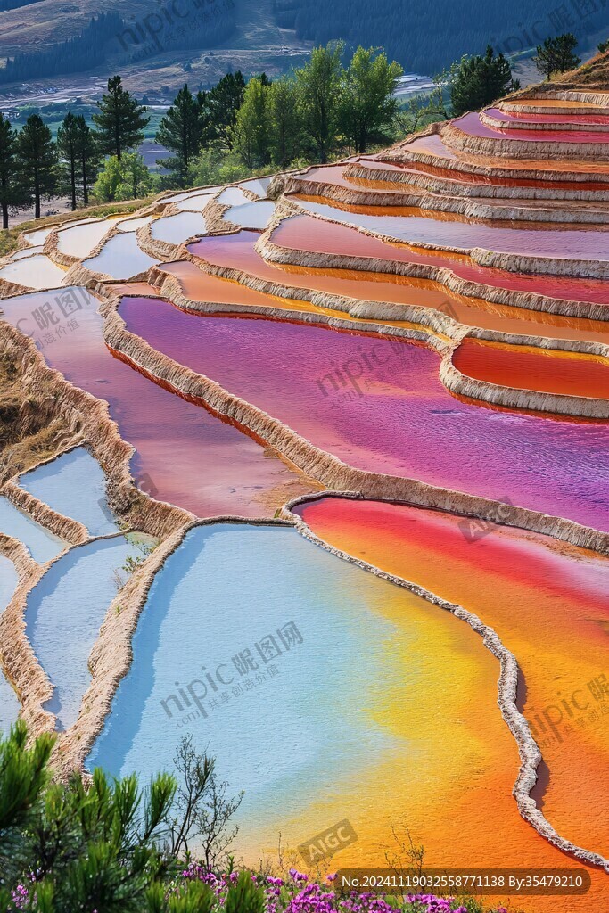 彩色钙华水池