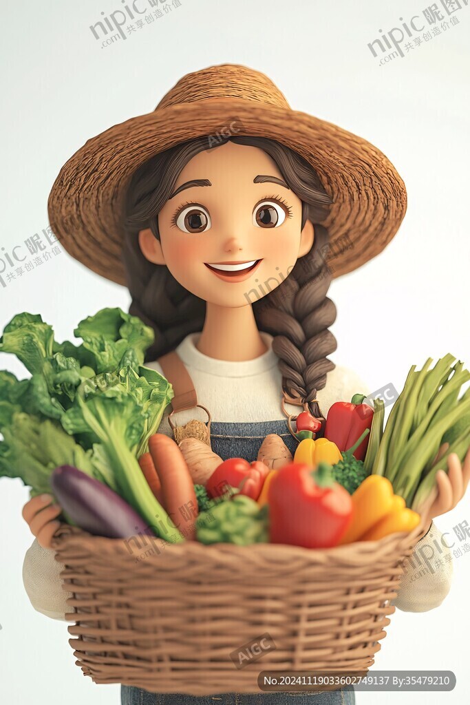 卖蔬菜的女人卡通女孩