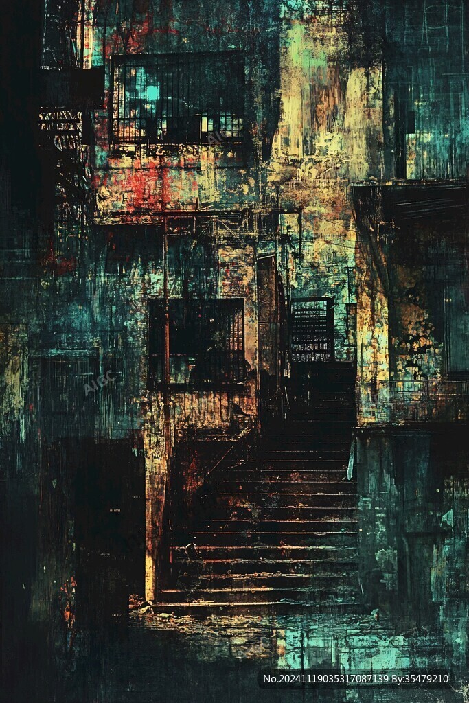 抽象建筑油画