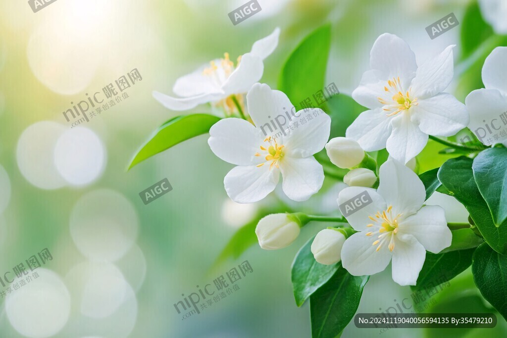 绿叶白花壁纸