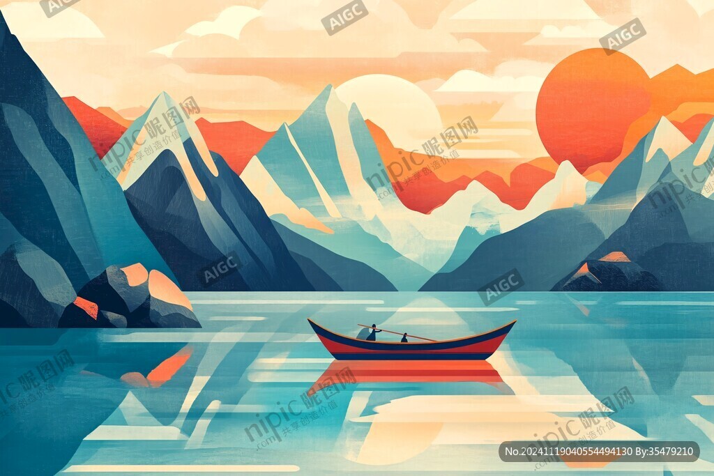 山水行舟插画