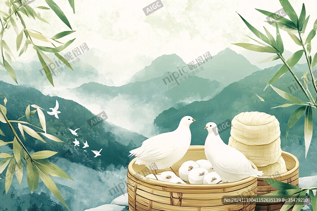 蒸馒头插画