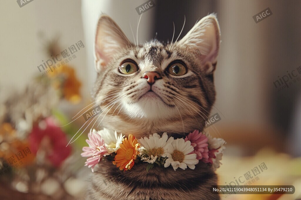 猫咪与鲜花